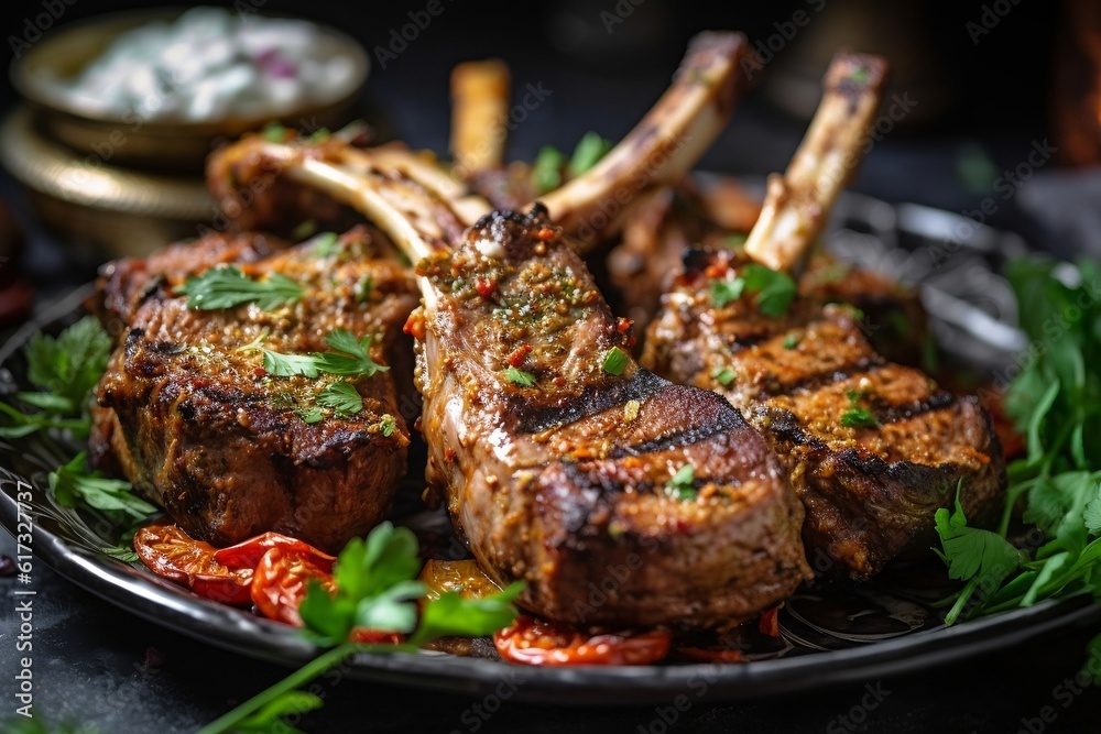 Juicy and Flavorful Grilled Rack of Lamb Chops. AI