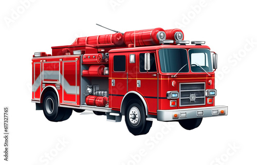 fire truck isolated on transparent background. png file. made with Generative AI
