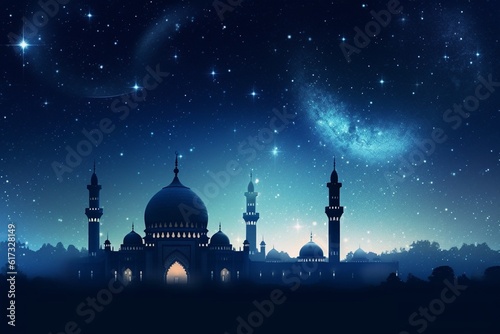 Captivating Night Sky Islamic Background Created with Generative AI © dendyh7