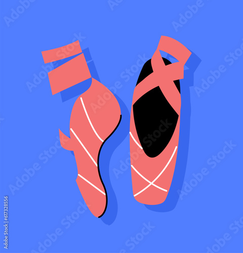 Red socks or boots sticker concept. Element of clothing for performances on stage. Art and creativity. Poster or banner for website. Cartoon flat vector illustration isolated on blue background