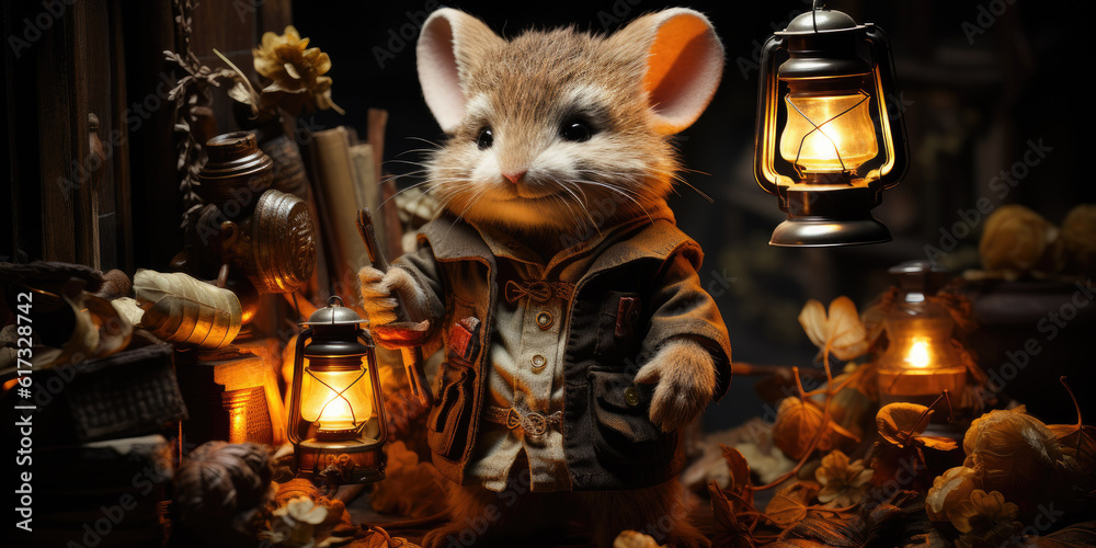 attic of an old farmhouse, a mouse ventures through a maze of