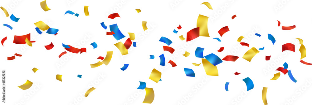 Fototapeta premium Colorful confetti and zigzag ribbon falling from above Streamers, tinsel vector