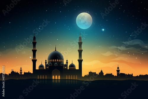 Captivating Night Sky Islamic Background Created with Generative AI © dendyh7