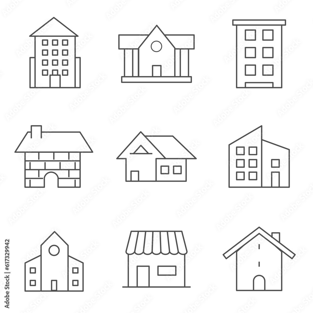 Set of home icon vector illustrator. House linear line symbol.