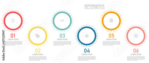 Business circle step infographic. Flat icon template vector illustrator. 6 step concept presentation.