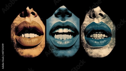 illustration pop art style abstract background of mouths and lips, Generative Ai photo