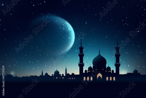 Captivating Night Sky Islamic Background Created with Generative AI © dendyh7