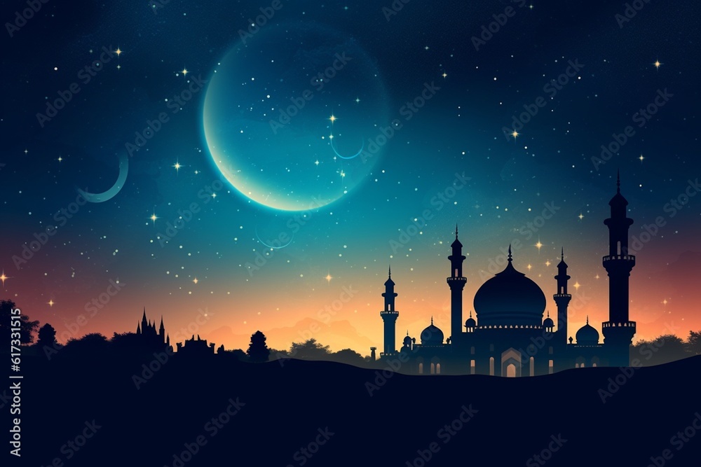 Captivating Night Sky Islamic Background Created with Generative AI