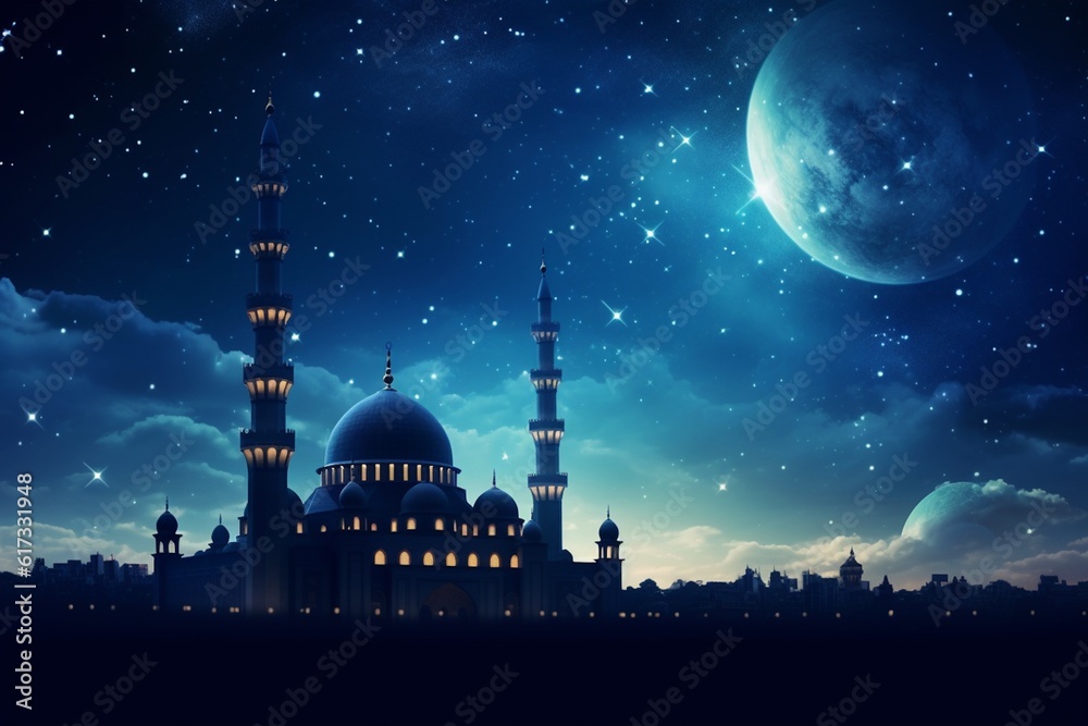 Captivating Night Sky Islamic Background Created with Generative AI