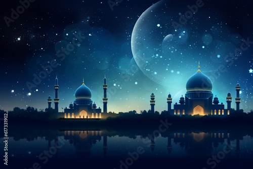 Captivating Night Sky Islamic Background Created with Generative AI