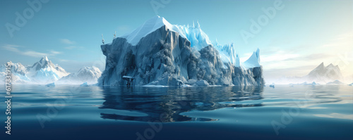 Underwater view of iceberg wide banner, generative ai