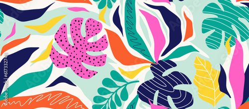  leaf tropical leaves  seamless pattern. 