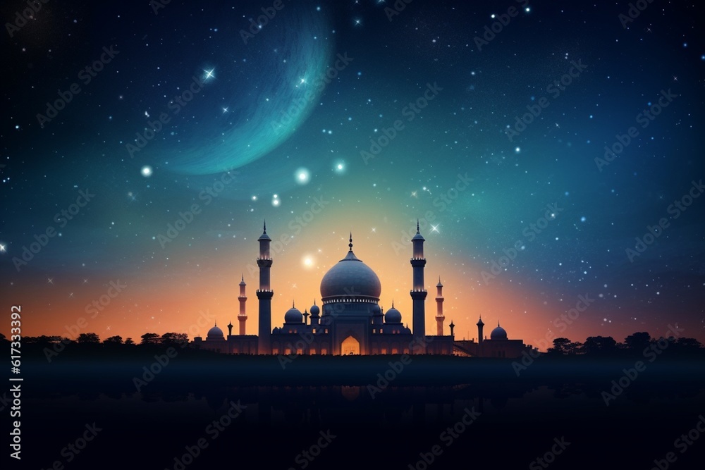 Captivating Night Sky Islamic Background Created with Generative AI