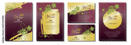 Collection labels for wine. Red and gold backgrounds with grapes.