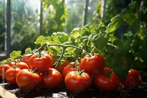 Red ripe tomatoes. Illustration AI Generative.