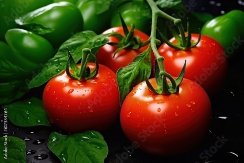 Red ripe tomatoes. Illustration AI Generative.