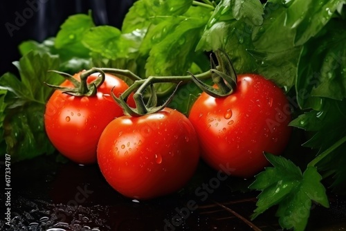 Red ripe tomatoes. Illustration AI Generative.