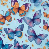 Minimalistic Watercolor colorful Cute butterflies, Colorful Butterflies Pattern. blue, yellow, pink, and red butterfly seamless pattern illustration