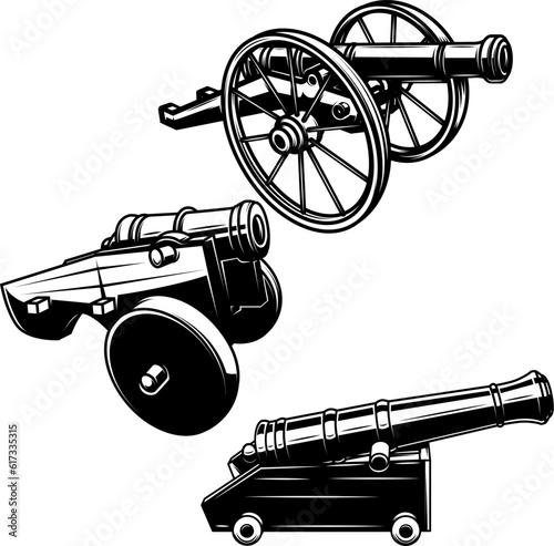 Vintage cannon vector illustration. Design element for poster, card, banner, t shirt, logo, label. Vector illustration