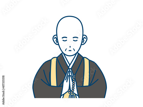 手を合わせ合掌をするお坊さんのイラスト