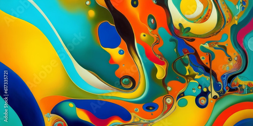 abstract multi-colored oil painting with flowing liquid forms, paints. ai photo