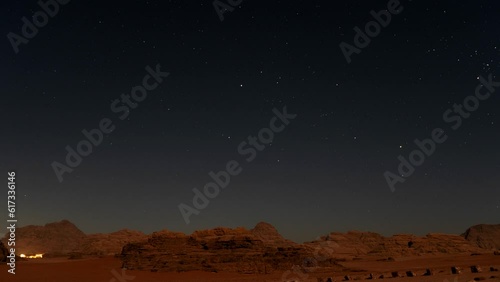 Night Stars Sky Landscape Time Lapse In Wadi Rum Desert, Jordan