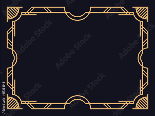 Art deco frame. Vintage linear border. Design a template for invitations, leaflets and greeting cards. The style of the 1920s - 1930s. Vector illustration