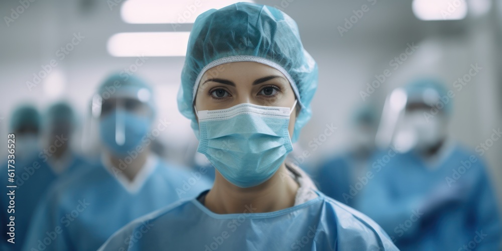 Portrait of female surgeon at work. AI generative image. Portrait of female surgeon at work. AI generative image.