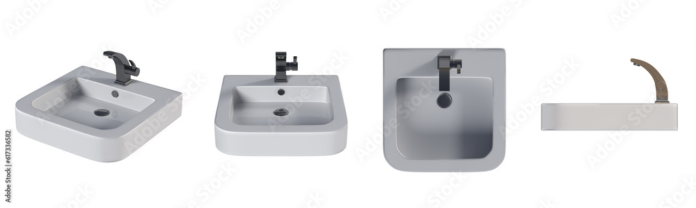 Washbasin isolated on white background, sink, 3D illustration, cg render Washbasin isolated on white background, sink, 3D illustration, cg render