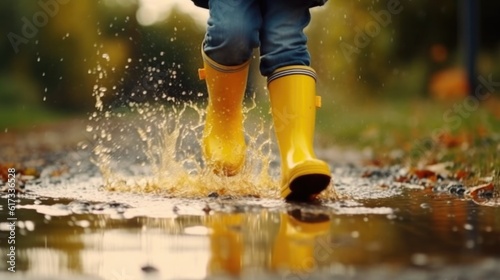 child walking in rain, ai generative