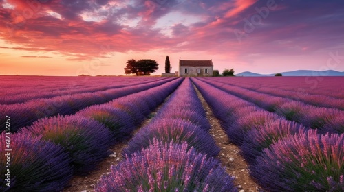 lavender field at sunset, ai generative