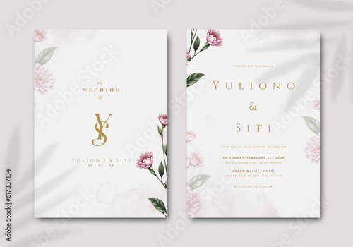 elegant wedding invitation with flower watercolor premium vector