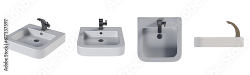 Washbasin isolated on transparent background, sink, 3D illustration, cg render 