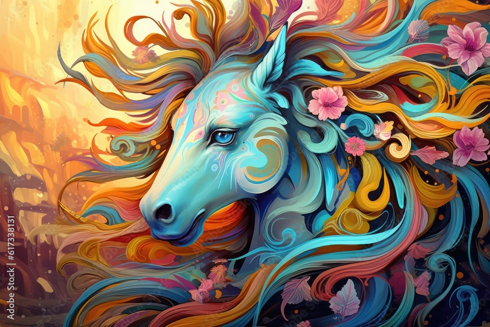 Colorful pattern painted with brushes abstract animal illustration horse
