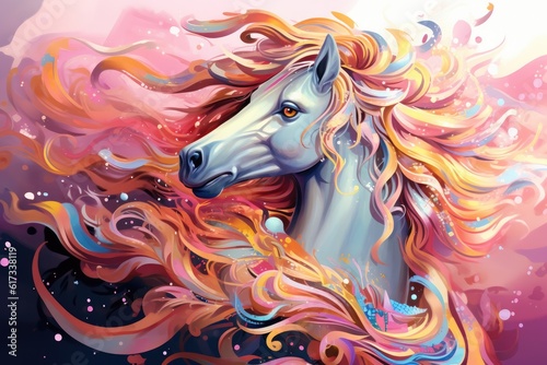 Colorful pattern painted with brushes abstract animal illustration horse © Gizmo