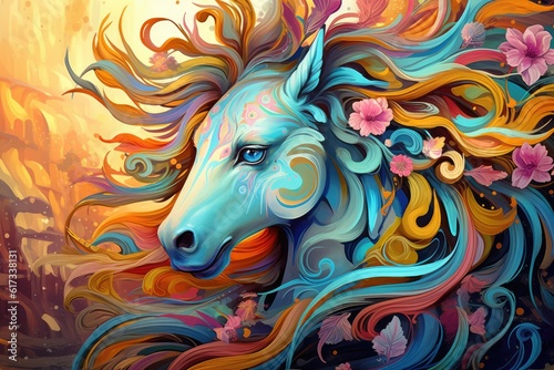 Colorful pattern painted with brushes abstract animal illustration horse © Gizmo