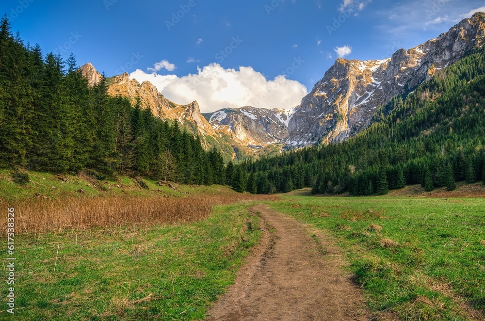 Spring mountain landscape in Polish mountains. Small Valley Meadows in the Western Tatra Mountains. Spring mountain landscape in Polish mountains. Small Valley Meadows in the Western Tatra Mountains.