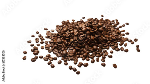 a large pile of coffee beans scattered on a black background. 