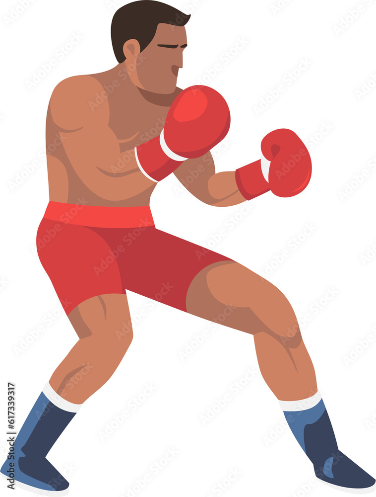 Boxer Cartoon Illustration. Boxing, Sport, Fight, Flat Design.