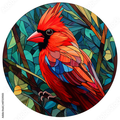 Stained Glass Cardinal Bird Digital Papers Transparent PNG