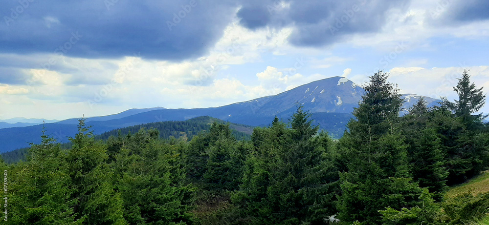 Mountains and clouds. Carpathian mountains, Carpathian forest, Nature of the Carpathians.