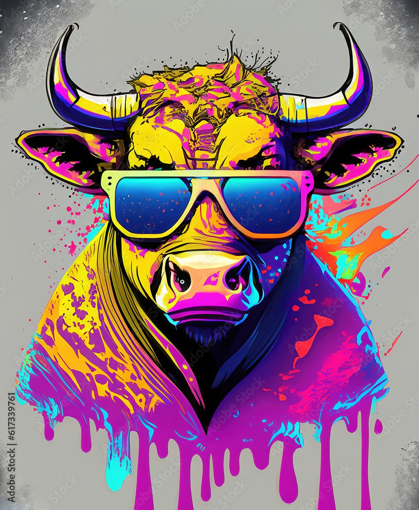 cool cow wearing sunglasses sketch