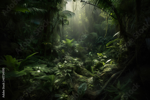 Dense thickets of the Jungle for backgrounds AI generated