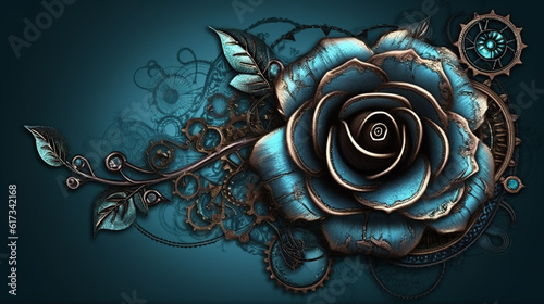  Blue, rouse, old , background, generative, ai, steampunk style, vintage, watch