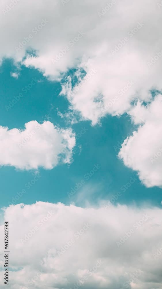 Fluffy Clouds Cloud Sky Blue Moving In Blue Cloudy Sky With Fluffy Clouds. Natural Background Cloudscape 4K Time Lapse, Timelapse, Time-lapse. Abstract Blue.