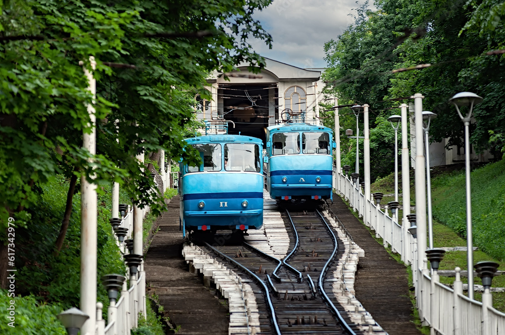 Naklejka premium Cable railway, funicular in Kyiv, Ukraine