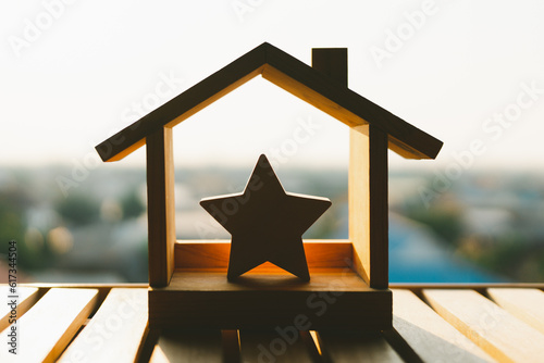 Wooden house and stars model. Rating of houses and private property. Buying and selling, renting apartments. The level of the restaurant and hotels.