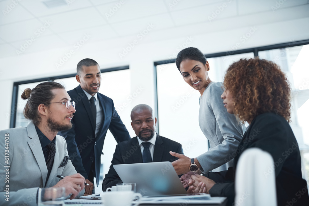 Meeting, presentation and business people in discussion for brainstorming idea, strategy and collaboration. Corporate office, teamwork and men and women working on report, group project and proposal Meeting, presentation and business people in discussion for brainstorming idea, strategy and collaboration. Corporate office, teamwork and men and women working on report, group project and proposal