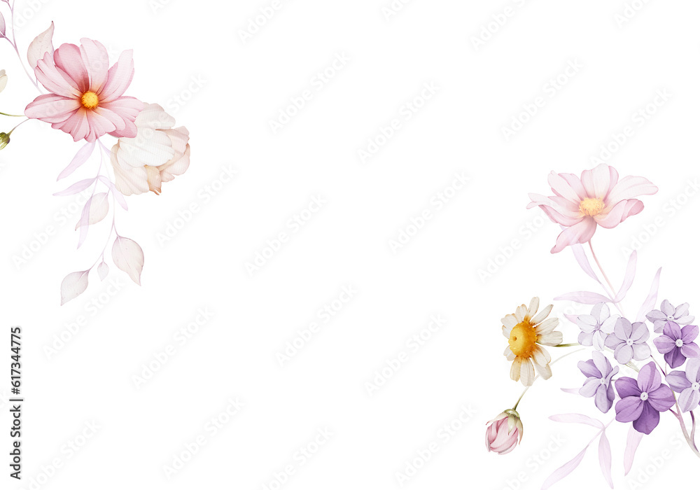 Greeting card with delicate flowers in a watercolor style on a white background