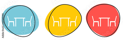 Button Banner für Website oder Business: Tisch mit 2 Stühlen photo